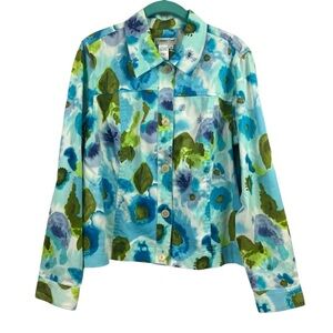 Coldwater Creek Womens Jacket Blue Purple Green Floral Stretch Medium
